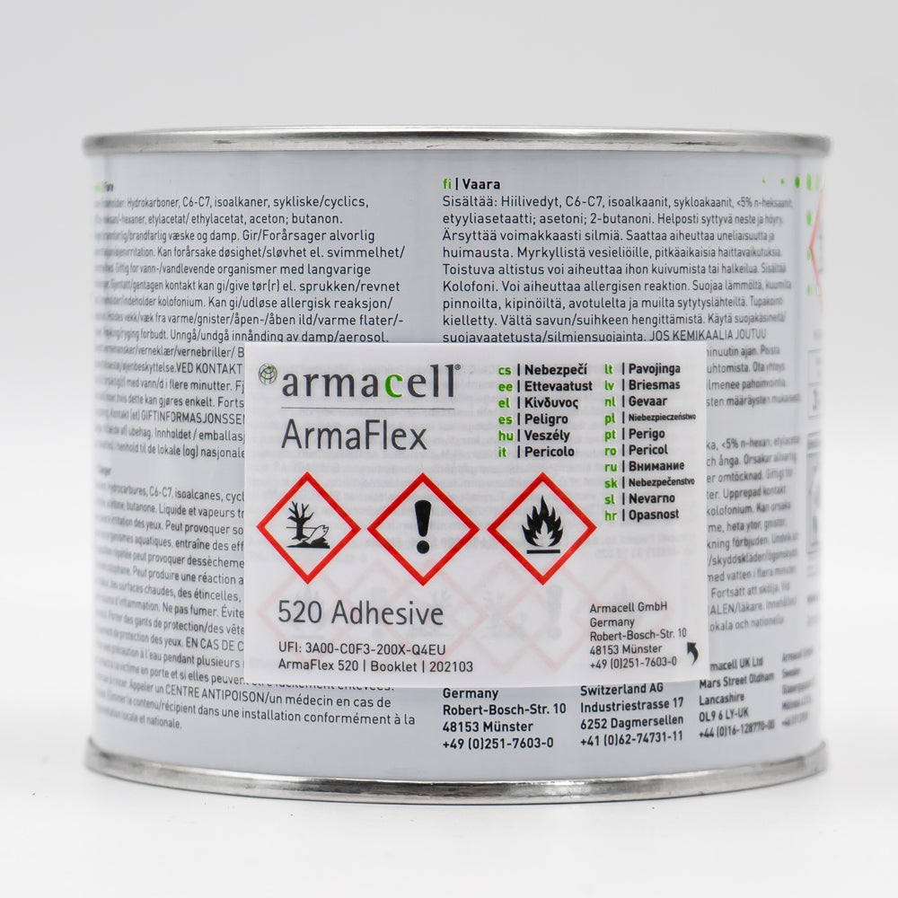 Armacell Armaflex 520 Kleber Kautschuk 0,5l 500ml Dose Rückseite Gefahrenhinweise