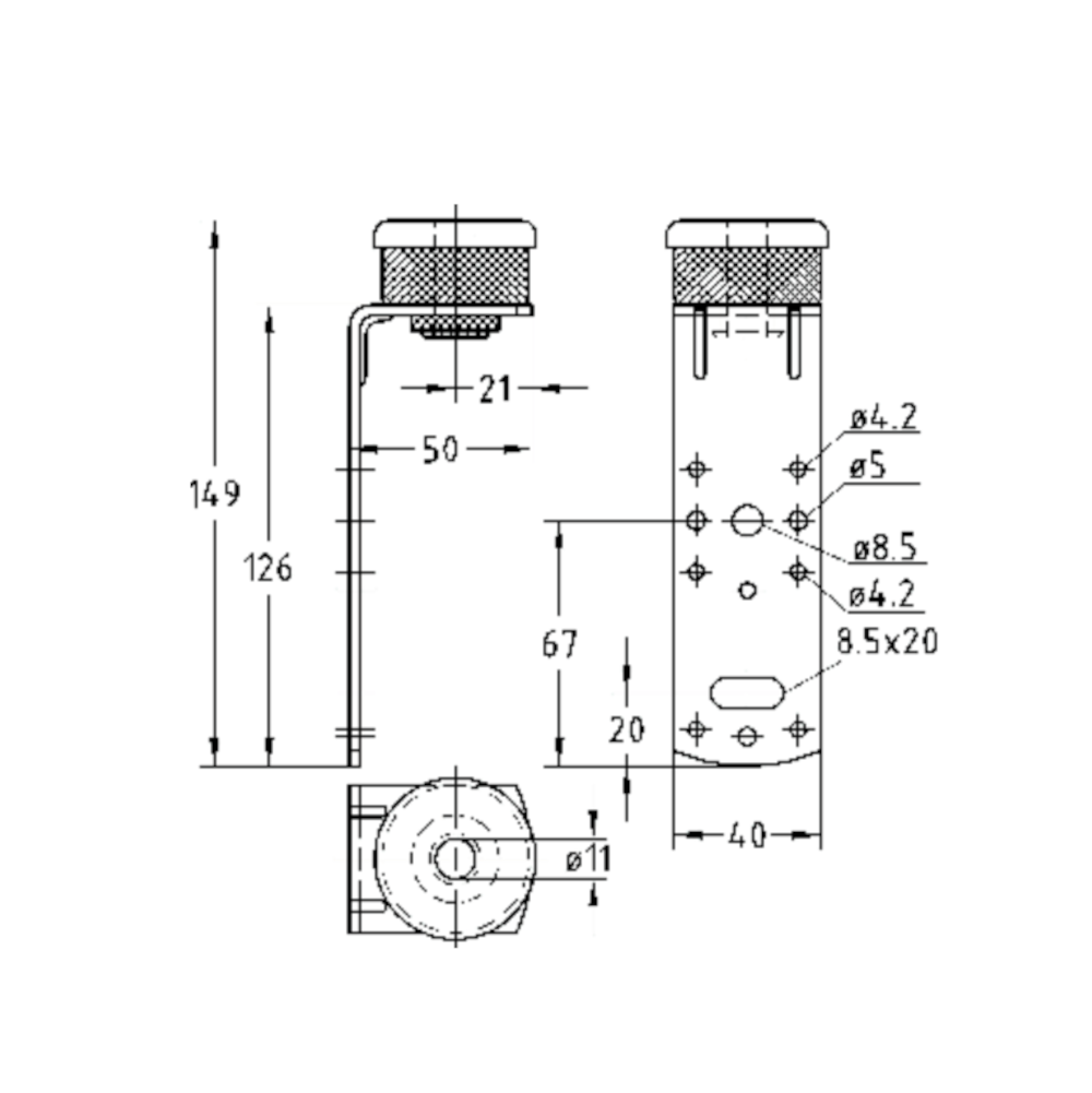 Technische Zeichnung mit Maßen des Luftkanalwinkels mit Dämmeinlage
