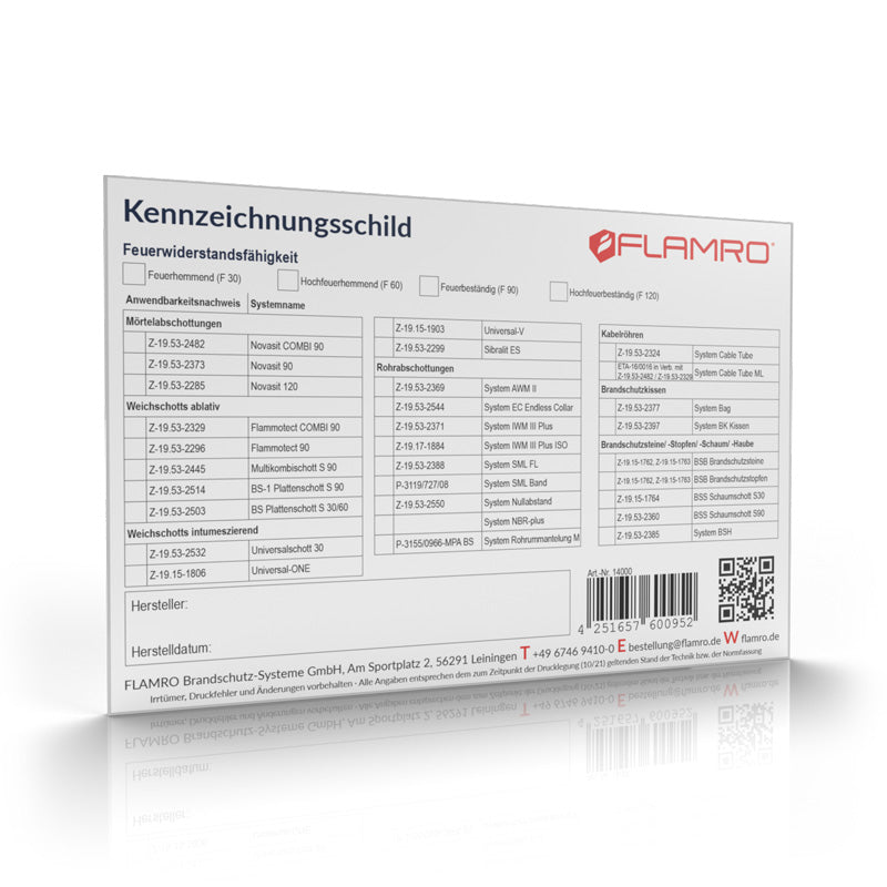 Flamro 14000 Kennzeichnungsschild f.FLAMRO Brandschutzsysteme Universal