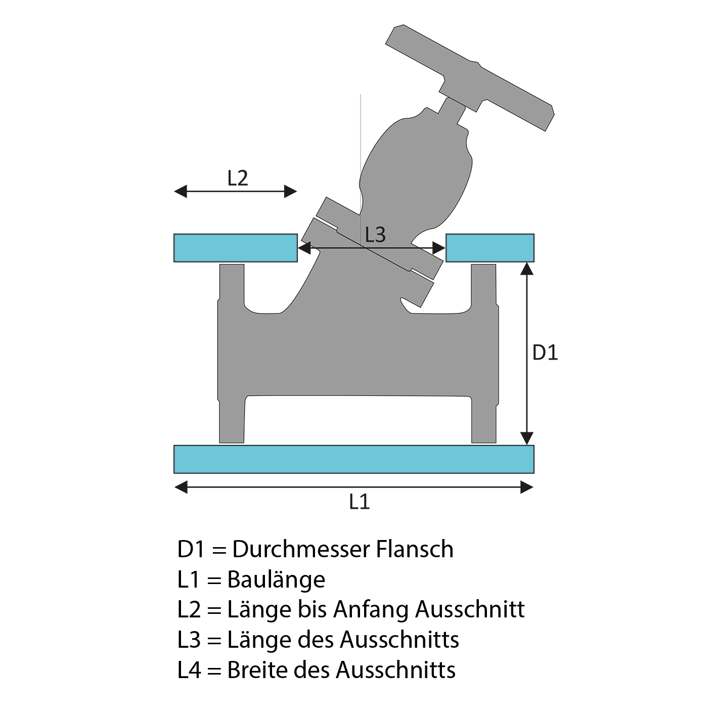 Technische Zeichnung zum Aufmaß von Dämmkappen für Schrägsitzarmaturen