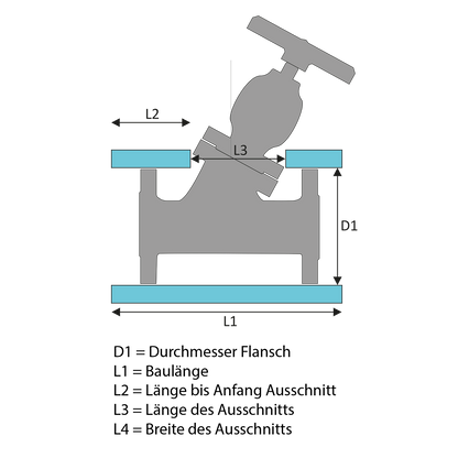 Technische Zeichnung zum Aufmaß von Dämmkappen für Schrägsitzarmaturen