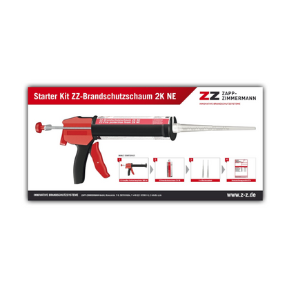 Zapp-Zimmermann Brandschutz Starter Kit mit ZZ 330 Brandschutzschaum, Mischaufsatz, Auspresspistole und Kennzeichnungsschild