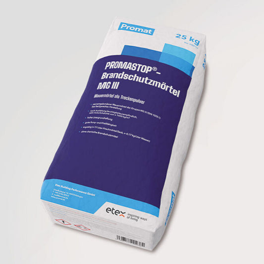 Frontansicht Brandschutzmörtel Promastop sack a 25 Kg 
