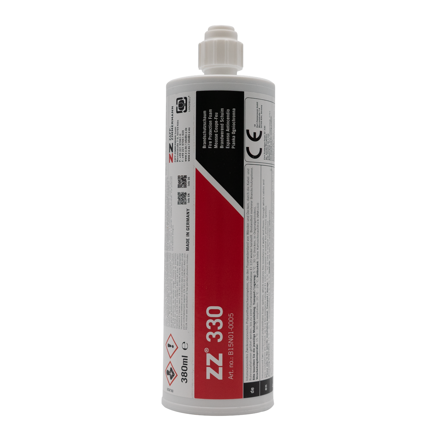 Zapp-Zimmermann Brandschutzschaum ZZ 330 Kartusche Flasche 380ml front