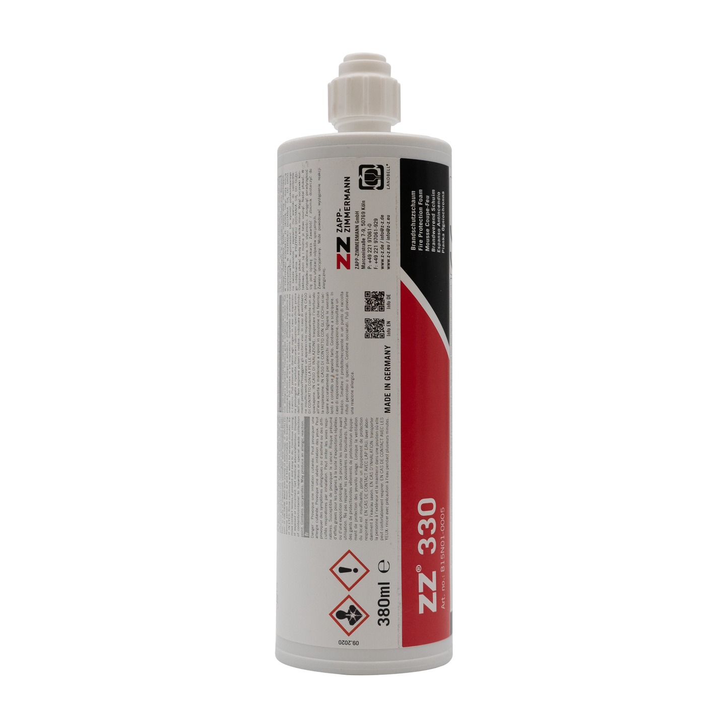 Zapp-Zimmermann Brandschutzschaum ZZ 330 Kartusche 380ml warnsymbole stehend